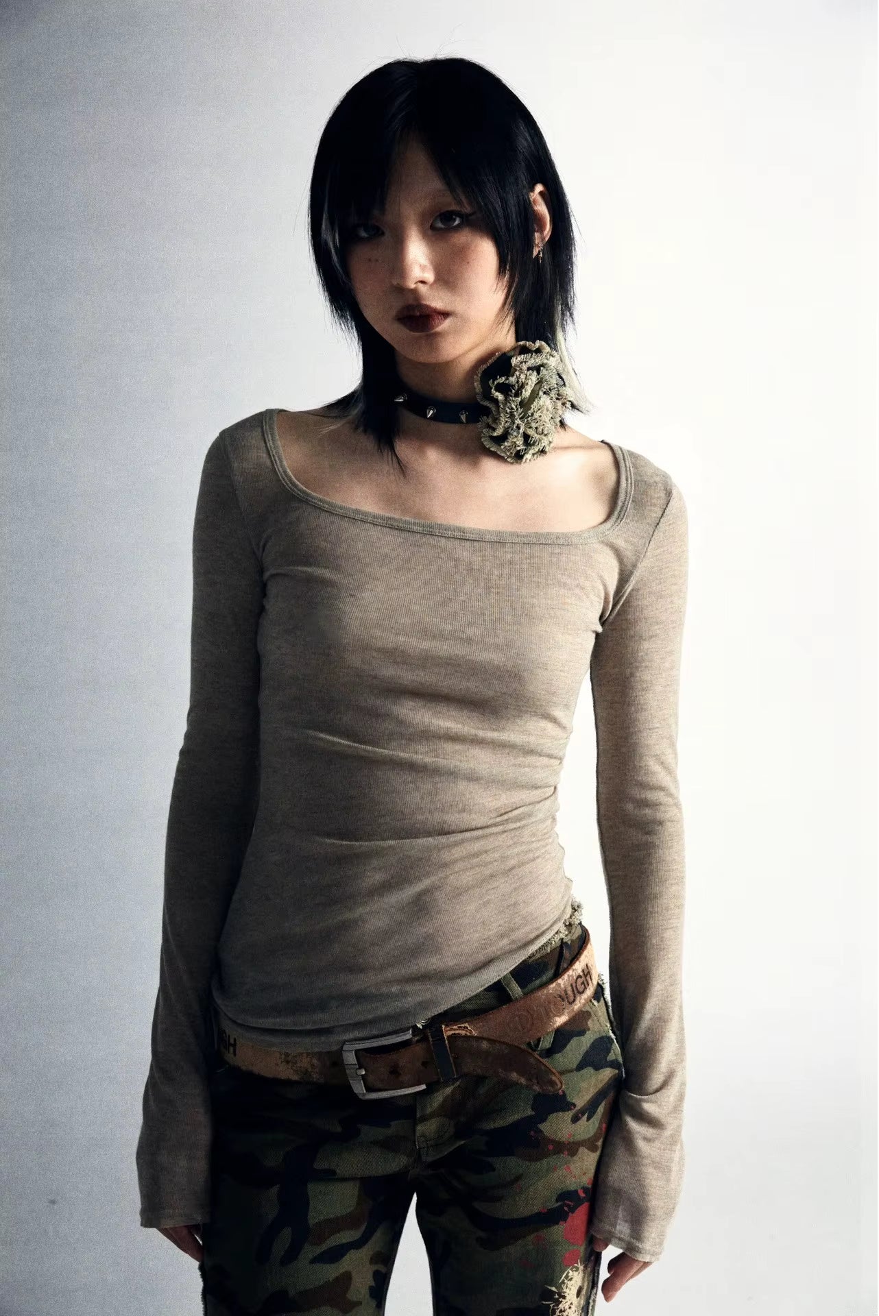 Grunge Tattoo Print - Long Sleeve Slim Fitted